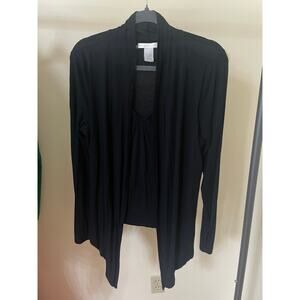 DesignHistory Womens Large Cardigan w/ Built in Shirt Black Stretch Long Sleeve
